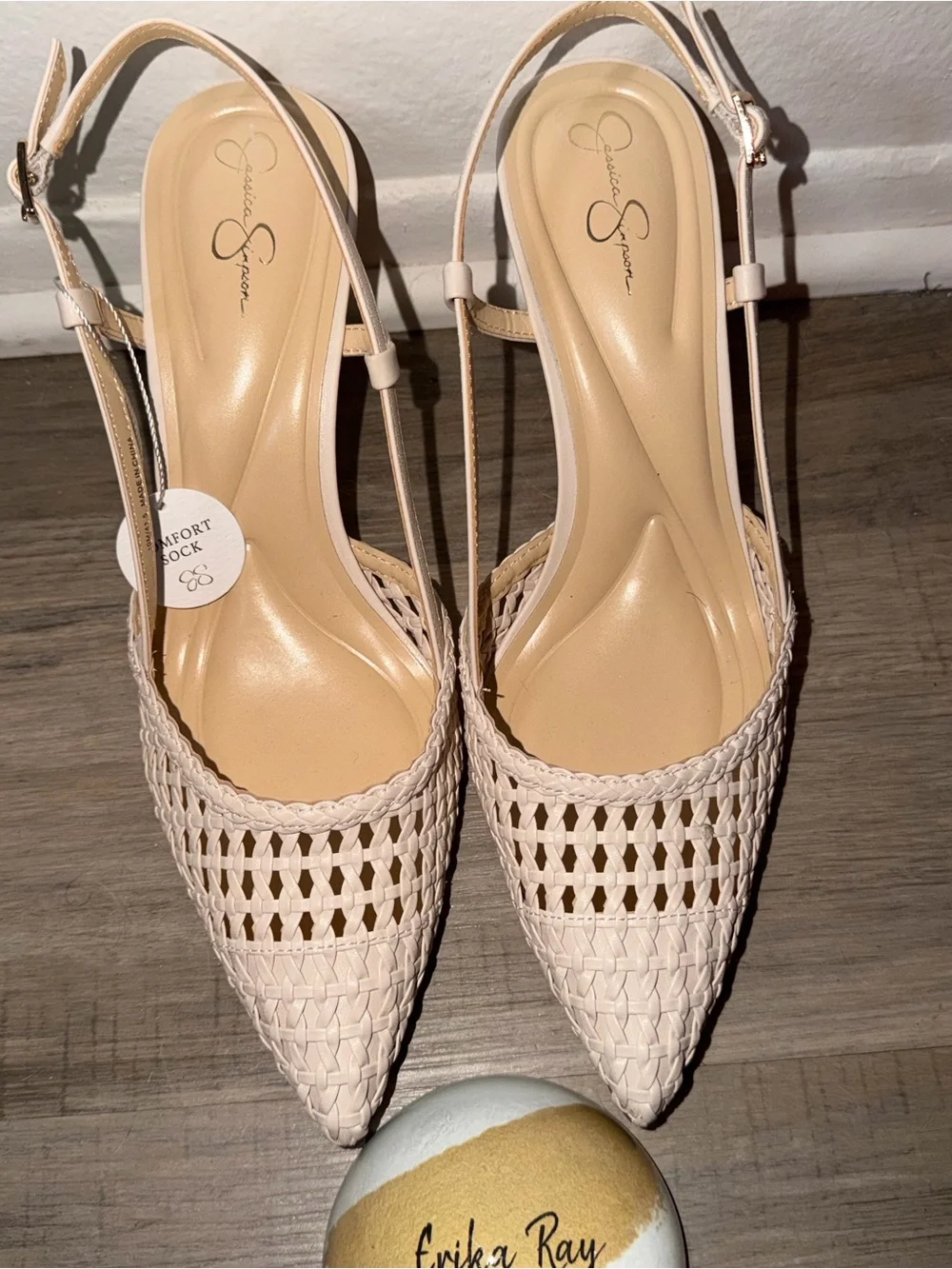 Jessica Simpson Cream Woven Slingback Mules Heels